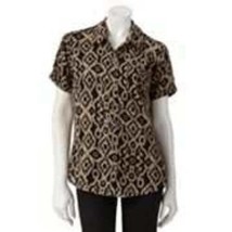 Womens Shirt Petite Croft and Barrow Animal Print Button Front Short Sleeve- PXS - £8.86 GBP