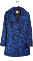 Harold&#39;s Peacoat Women&#39;s Designer Jacket Size 2 Blue Black Floral Pocket... - $54.23
