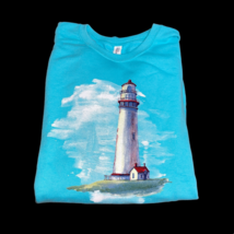Aqua Blue Jerzees Nublend Plus Size 2XL New Lighthouse Clouds Graphic Sw... - $28.99