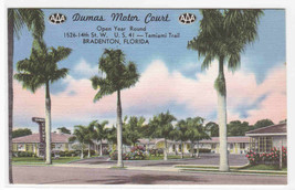Dumas Motor Court US 41 Motel Bradenton Florida linen postcard - $6.44