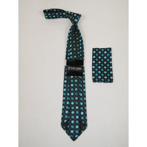 Men's Stacy Adams Necktie and Hankie Set Fancy Design Silky Look SAT34 Teal image 2