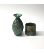 Handmade SIGNED Teal Earthenware Stoneware Pottery Vase And Cup - JS Pot... - $27.12 CAD