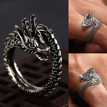 Vintage Dragon Adjustable Rings for Men Retro Gothic Animal Finger Opening Ring  - £7.85 GBP