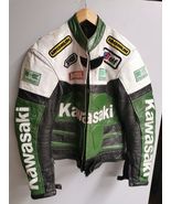 New Men Kawasaki Vintage Style Customized Motorcycle Racing Leather Jacket  - £144.23 GBP