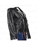 New Woman Black Punk Long Spiked Studded Chains Cowhide Biker Leather Ja... - $279.99