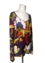 Chicos Jersey Knit Art to Wear Top Size 1 Med Stretch Colorful Floral - $17.09