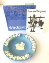 Wedgwood Blue Jasper Sweet Dish Diamond White Raised Design in Box + Folder 4.5&quot; - £15.20 GBP