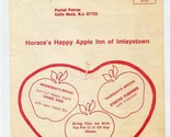 Horace&#39;s Happy Apple Inn of Imslaytown Cream Ridge New Jersey Menu Mailer  - £14.24 GBP