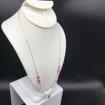Vintage Necklace, Swarovski Crystals on Gold Plated Chain Pink and Clear Crystal - £38.05 GBP