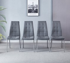 Modern Lattice Design Leatherette Dining Chair with Silver Metal Legs Set of 4 - £305.17 GBP