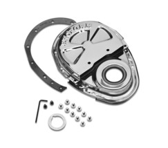 SBC 305 327 350 Front Engine Timing Cover Chrome 2-Pc Removable Top Cover PRF - £52.63 GBP