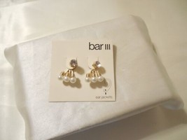 Bar 111 Gold Tone Simulated Diamond Ear Jacket Sim.Pearl Post Earrings F570 - $7.59