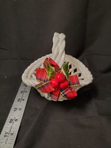 Vintage White Glazed Porcelain Ceramic Woven Pottery Christmas Basket - £15.24 GBP