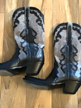 Womens Western Black Jack Cowboy Boots Leather Black Tan Square Toe 7.5 B - £120.27 GBP