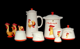 Vintage Holt Howard Rooster Pattern Kitchen Pieces Collectibles 1960&#39;s Lot of 7 - £126.57 GBP