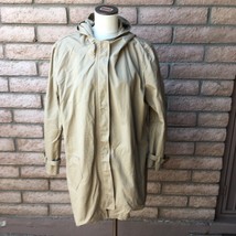 GAP Trench Rain Coat XXL Attached Hood Lined Khaki Wrist Buckles Front Pockets - £44.60 GBP