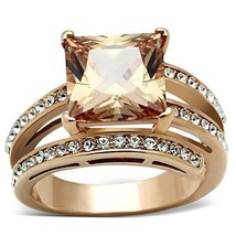 Copper Tone Champagne CZ Ring Rose Gold Plated Stainless Steel TK316 - £15.18 GBP