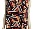 NWT Anne Klein Black, Navy, Red, Orange Geometric Print V Neck Sleeveles... - $28.49