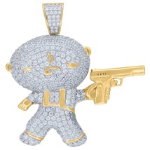 Homme Finition or Jaune Simulé Diamant Famille Mec Bébé Pendentif 4.6cm - £249.26 GBP