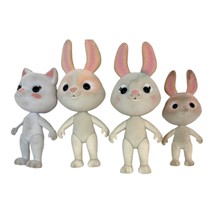 Honey Bee Acres Vintage Flocked Bunny Lot &amp; Kitty Cat Figurines Set Of 4 Easter - £10.83 GBP