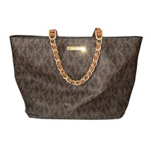 Michael Kors Handbag Brown Signature Harper Large Tote Logo Gold Chain E... - $25.32