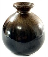 Small Round Studio Gold Crystalline Hombre Shades of Brown Pottery Art Vase - $11.23