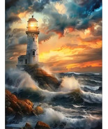 Lighthouse with Crashing Waves - Canvas Art Print - Unframed - 12&quot;x16&quot; -... - £11.97 GBP