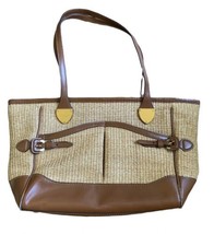 Lauren Ralph Lauren Straw Woven Shoulder Bag Brown Leather Handles Gold ... - $26.72