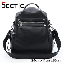 SEETIC Fashion Women&#39;S Leather Backpack Casual Women&#39;S Backpack Bag 2022 PU Smal - £42.87 GBP