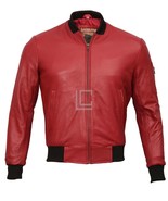 Men&#39;s Biker Motorcycle Vintage Burgundy Red Bomber Winter Real Leather J... - $187.99 CAD