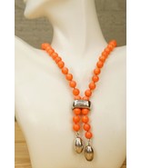 Estate Jewelry Sterling Silver Coral Salmon Pink 8MM Beaded Necklace 16.5&quot; - $54.44