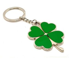 Large Shamrock Keyring Lucky Enamel Four Leaf Clover Luck Of The Irish - $5.74