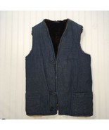 Vintage Blue Distressed Heavy Denim Vest Sherpa Lined Men’s Women’s Unisex. - $32.85 CAD
