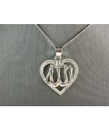 Sterling Silver Religious Muslim Allah Heart Pendant Necklace 4.4g E4698 - $55.21 CAD