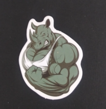 Flexing Rhino Wild Angry Animal Sticker 2.18&quot; x 1.75&quot; (AH) - $1.64