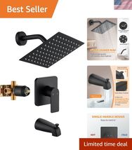 Black Tub Shower Faucet Set Complete with 8-Inch Rainfall Shower Head an... - $102.01