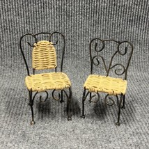 Vintage Doll Furniture Metal &amp; Wicker 6.5” Tall Chairs Playhouse Decor Set Of 2 - £23.67 GBP