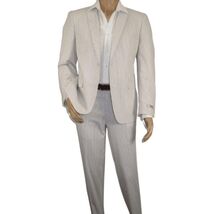 Men Seersucker Suit By Adolfo Stripe Casual Dressy Summer Suit 2 Button C624 Tan image 2