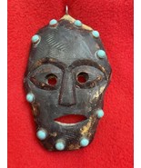 Himalayan Shaman Carved Wood &amp; Turquoise Ancestral Spirit Mask Pendant - €51,75 EUR