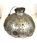 Vtg Punched Tin Primitive Folk Art Hanging Lamp Light Swag Metal Brass W... - $2,648.03 MXN