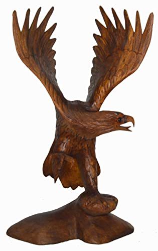 Large Hand Carved Mahogany Wood Bald Eagle, 20 in Tall Indian Cowboy Horse (2) - $128.69