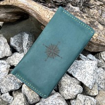 Long Green Leather Wallet. Personalized Custom Travel Handmade Wallet Clutch - £74.27 GBP