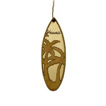 Ornament - Hawaii Palm Tree Surfboard - Raw Wood Maple - £11.77 GBP