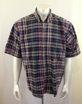Mickey Inc. Men&#39;s Plaid Button Down Cotton Short Sleeve Casual Shirt XL - £8.58 GBP