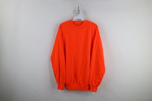 Vintage 80s 90s Streetwear Mens XL Distressed Blank Sweatshirt Blaze Orange - $33.62