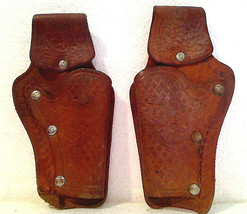 Vintage 1950s-60s Kid&#39;s Western Cowboy VERY SMALL Left/Right Tooled Holster Set - £11.79 GBP