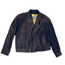 80s Bomber VTG Pelle Cuir Brown Leather Jacket Gold Satin Lining Sz XL K... - $78.41
