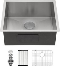 Kitchen Bar 21&quot; Sink Undermount Single Bowl Stainless Steel with Drain Strainer - £51.47 GBP