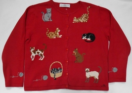 Marisa Christina Women&#39;s Kitten Cat Lover Cardigan Sweater Button Up Red M - £58.95 GBP