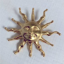 Vintage ANNE KLEIN Pin Sun Brooch Matte Gold Tone Celestial Jewelery Lapel Art - £91.00 GBP